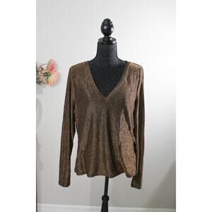 White House Black Market Metallic Shimmer V-Neck Top Bronze XL NWT